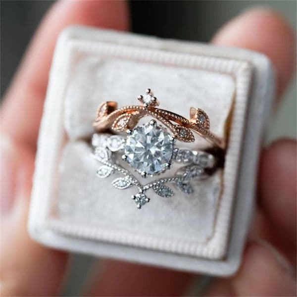 Two Tone Pieces Stacking combination zircon flower 3-piece set Engagement Band Rings Plain Micro Paved CZ Stack Full Finger for Women Jewelry