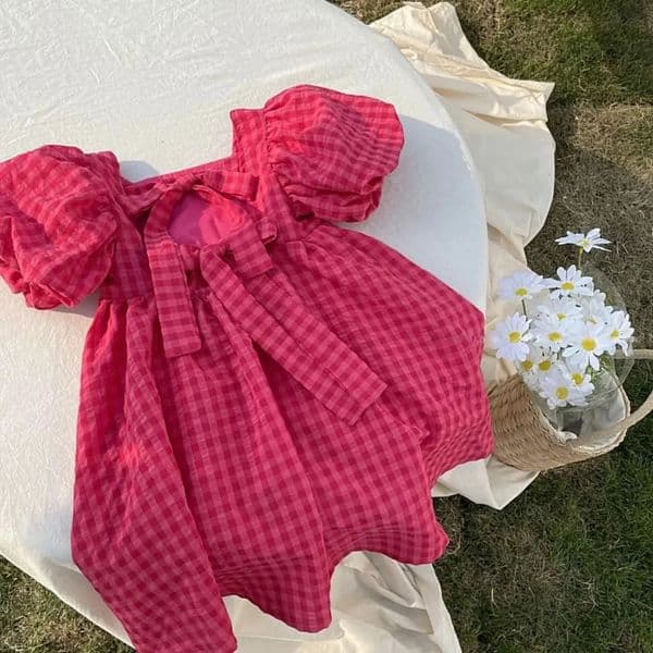 Bear Leader Summer Red Plaid Bow Dresses Elegant Lolita Child Baby Girl Midi Dress Children Dresses Girl Party Princess Sundress 260312