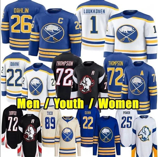 72 Tage Thompon Sabre Hockey Jerey 26 Ramu Dahlin Ukko-Pekka Luukkonen Jack Quinn Power Byram Greenway Alex Tuch Peyton Kreb Devon Levi Zach Benon