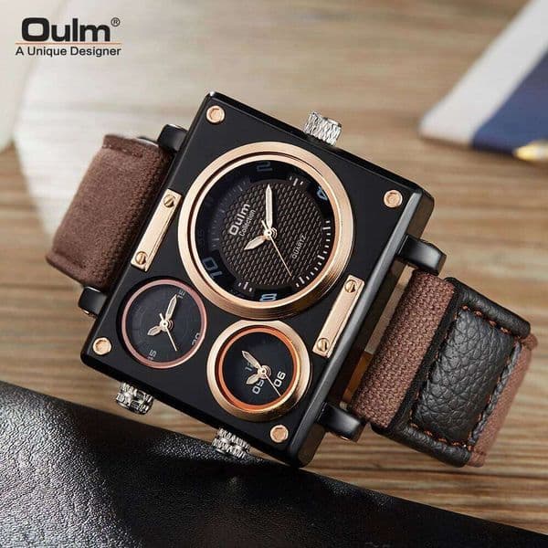 Oulm Luxury Brand Men Fabric Strap Quartz Watch Clock Male Multiple Time Zones Square Sports Watches Relogio Masculino