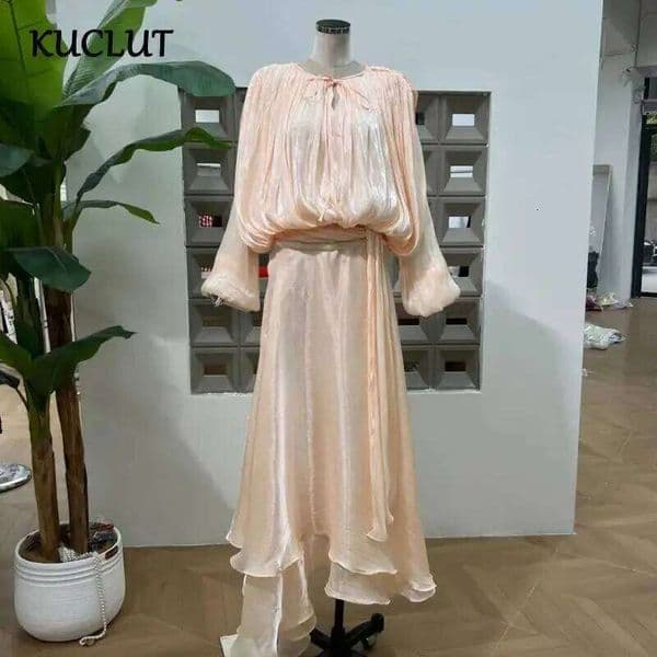 Autumn New Fashion Lace-Up Irregular Hem Long Sleeve Dresses For Women Elegant Evening Party Dress Female 1A265 Mdng260315