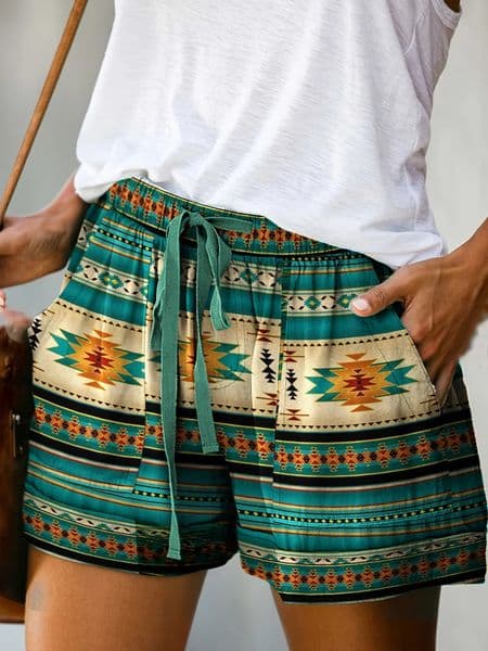 Womens Western Ethnic Resort Style Retro Casual Summer Geometric Pattern Printed Shorts 260302BANJIA