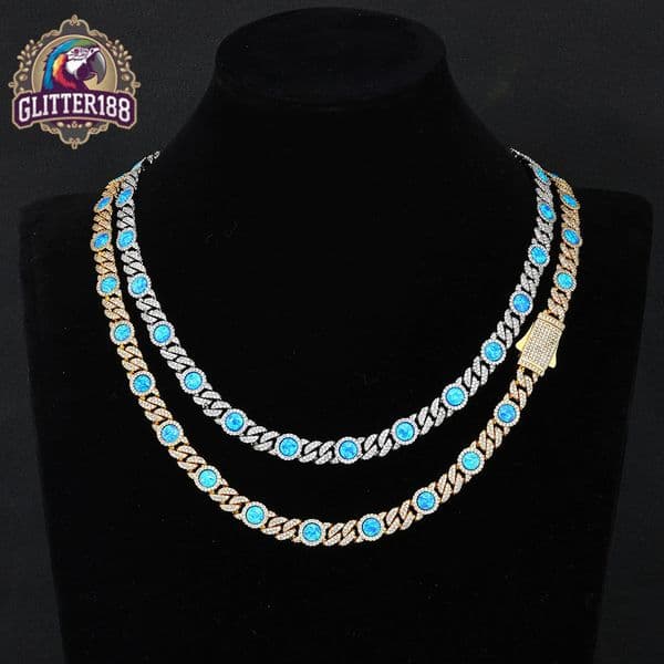 Mens Hip Hop S925 Silver VVS Moissanite Necklace with Blue Gemstone All-Match Custom Link Chain Gift