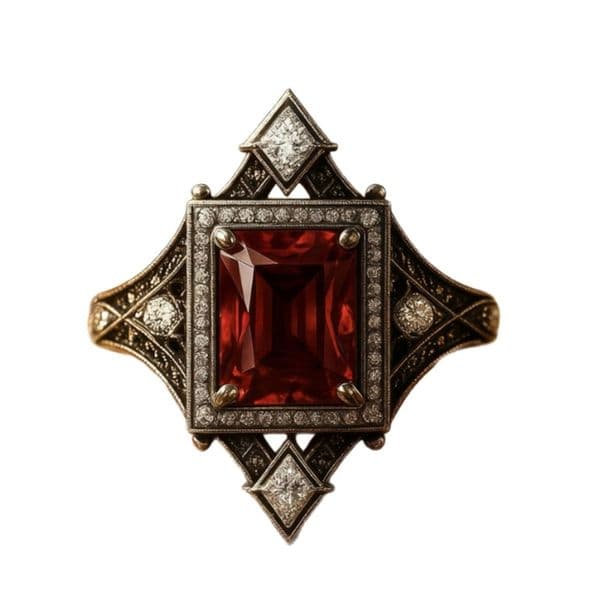 Elegant Huge Red Square Cut Zirconia Ring Ruby Hollow Square Border Classic Red Tourmaline Wedding Ring