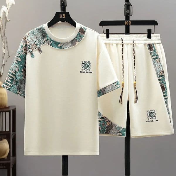 Summer Fashion Trend Print Comfortable Breathable Short Sleeve Shorts Set Mens Casual Loose Sports Plus Size Two-Piece Set 260313