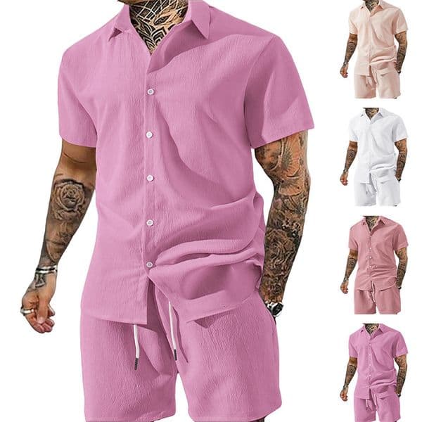 New Summer Designer T-shirt European And American Men's Solid Color Collar Shortsleeve Designer Hoodie Shirt Casual Polo Tiewaist Shorts Set For Men