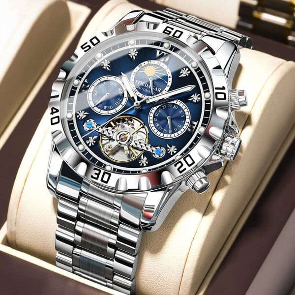 POEDAGAR Fashion Luxury Men Wristwatch Mechanical Waterproof Man Watch Hollow Tourbillon Automatic Stainless Steel Men's Watches