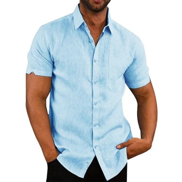 Cotton Linen Mens Short-Sleeved Shirts Summer Solid Color Turn-down collar Casual Beach Style Plus Size 260311