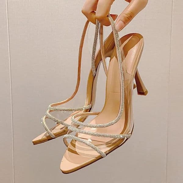 Women Summer Slingback Pumps Office Lady Transparent Heeled Sandals Elegant Pointed Toe Female Sexy High Heels 260306BANJIA