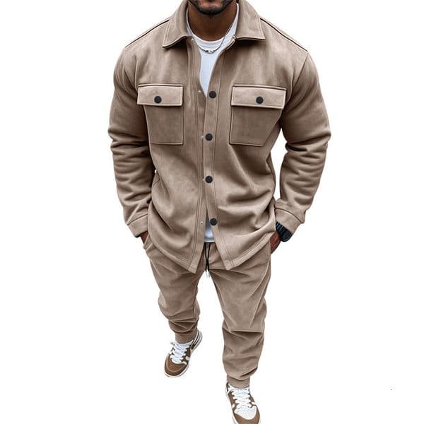 European And American Designer Hoodie Autumn Winter Designer T-shirt European And American Polo Jacket Casual Pants Twopiece Set Men's Solid Color Men's Suede Suit