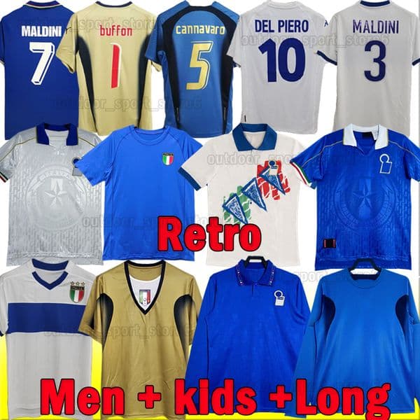3XL Retro Italy Soccer Jerseys 1982 83 VIALLI DEL PIERO GATTUSO 1994 95 TOTTI PIRLO R. BAGGIO Football Shirts 2002 04 Kids Kits Socks Full Sets Long Sleeve Men Unifomrs