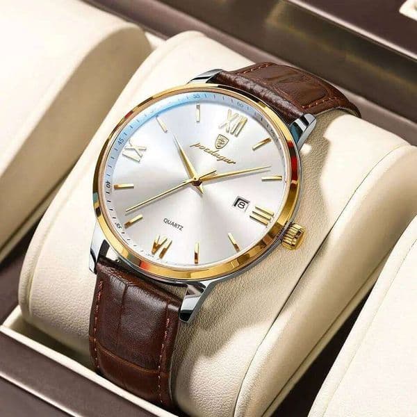 POEDAGAR Luxury Business Man Wristwatch Luminous Waterproof Date Leather Men's Watch Fashion Quartz Watches For Men Reloj Hombre
