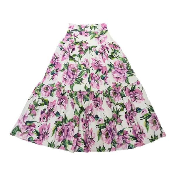 Designer women's retro printed high waisted skirt, fashionable and versatile, pleated and loose A-line fluffy skirt