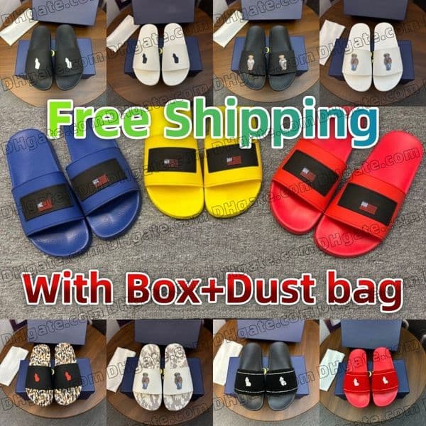 Designer Men Slippers polo slides Woman Black White Slipper Loafer Flat Heel Slide Flip Flops Leather Sand Classic Polo Beach Slippers Sandals Slides Size 38-46