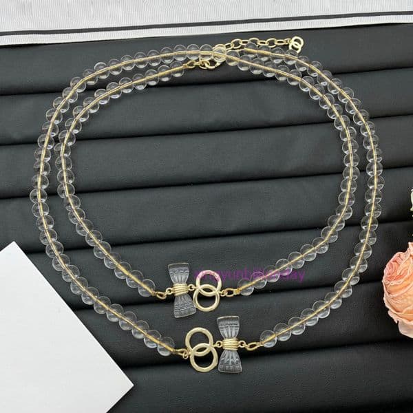 designer jewelry cc necklace Fashion Transparent Bow Sweater Chain for Women channels necklace 4K3A