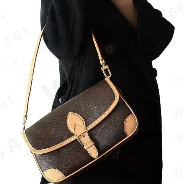 2026 Monogram Genuine Leather A97 Web Vintage Underarm Bag, Wide Strap Handheld Women's Purse, Retro Chic Tote, Casual Everyday Designer Style-2