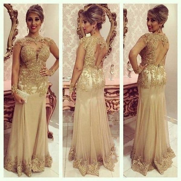 Luxury Open Back Mother of The Bride Dresses Long Sleeve Applques Beaded Groom Mom Evening Gowns High Neck Floor Length Arabic Formal Dress M14
