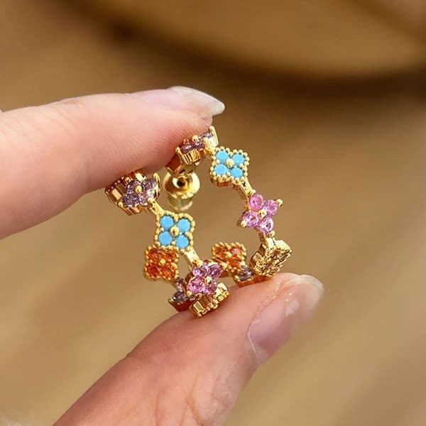 Silver Needle Dopamine Zircon Flower Stud European and American Retro Fashion Commuting Hoop Earrings, Light Luxury High-End Earrings