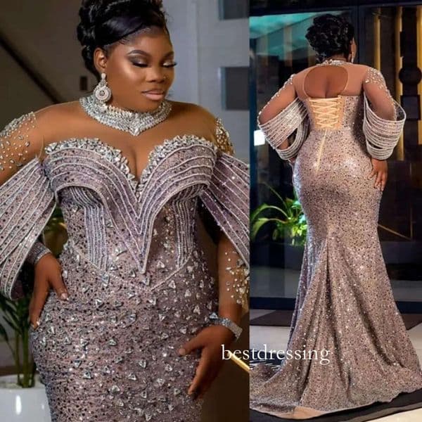 2026 Plus Size Aso Ebi Prom Dresses Evening Formal For Women Mermaid High Neck Long Sleeves Rhinestones Crystals Birthday Dress Reception Gowns N05 B0314