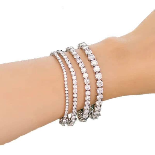 Women Stock Eight-Character Clasp 2-6mm Four-Claw 6-24inch Classic 925 Silver Moissanite Tennis Chain Bracelet