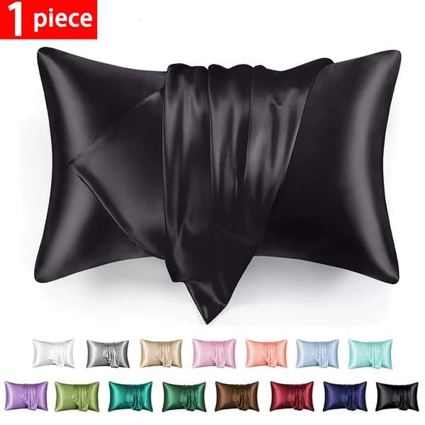 1pc Satin Pillowcase Breathable Soft Envelope Closure Pillow Cases Solid Color Bedding Accessories Smooth Covers 260312
