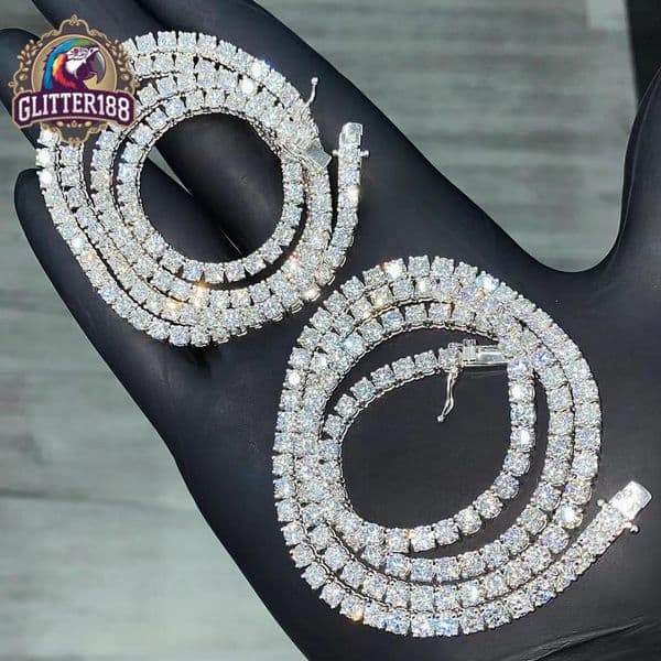 Hiphop Moissanite Jewelry 3mm/4mm 925 Silver D Color GRA Moissanite Tennis Chain Necklace for Men and Women