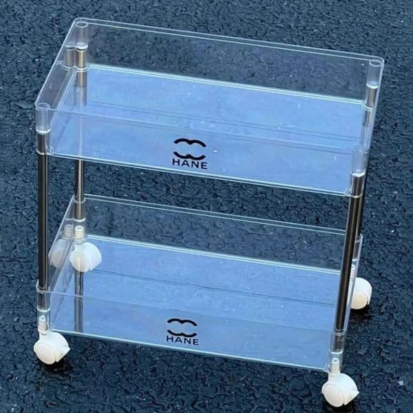New designer classic letter logo Home item transparent small cart rack floor standing multi-layer bedroom kitchen bedside items snack storage