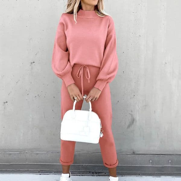 Womens High Collar Sweater And Pure Color Trousers TwoPiece Set Casual Autumn Winter Fashion Ensemble 260312BJ
