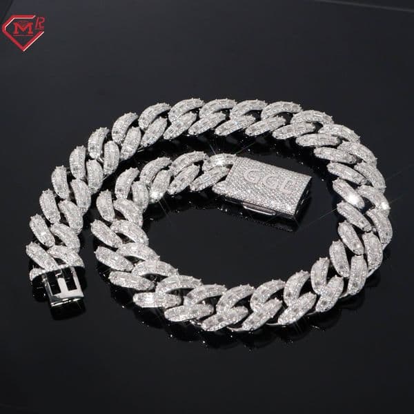 Iced Out Cuban Chain 15MM 18MM Prong Setting Pass Diamond Tester Moissanite Cuban Link Chain