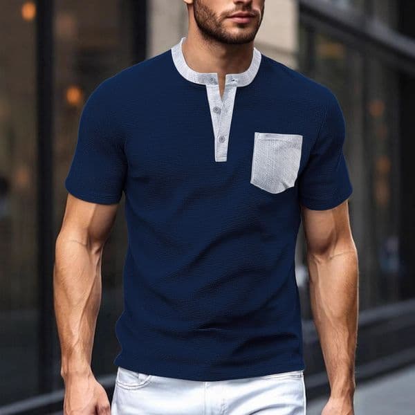 2026 European And American Men's Clothing Summer New Machine Washable Patch Pocket Open Front Color Block Designer T-shirt Polo Polyester Waffle Designer Hoodie