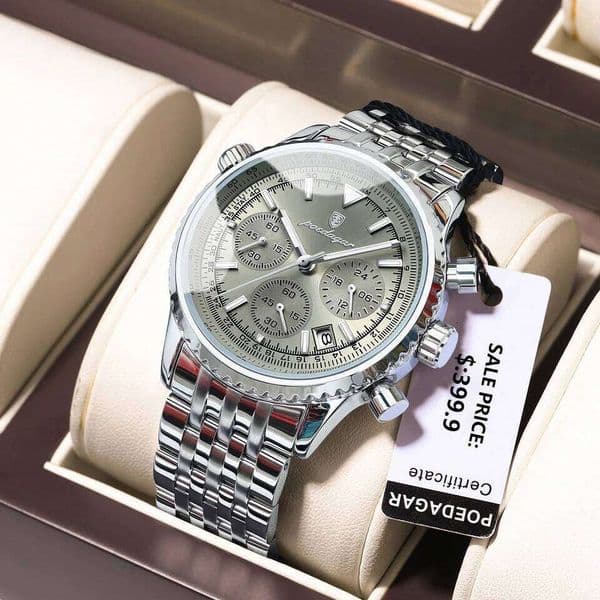 POEDAGAR Fashion Men's Quartz Stainless Steel Waterproof Luminous Man Watch Chronograph Date Multifunction Watches For Men