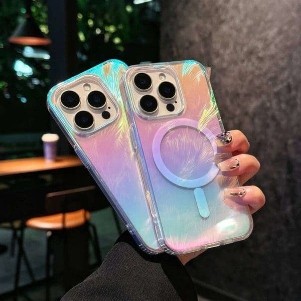 color Feather gradient magnetic protective cover. For iPhone 16 Pro Max 16pro, 16, 15, 14, 13, 12pro 11 series phone case 26L0316