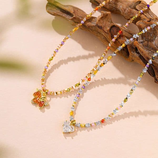 Mixed-Color Zircon Dopamine Beaded Necklace Accessory For Women, Light Luxury Niche Choker, Stylish Internet Celebrity Candy-Colored Collarbone Chain B5