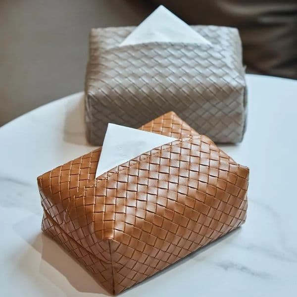 Woven Leather Tissue Box Light Luxury High End Napkin Storage for Living Room Coffee Table Home Decor