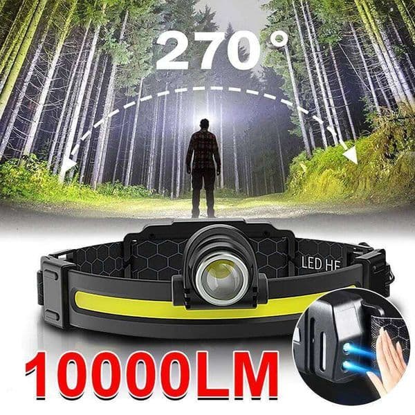 10000LM XPG+COB Sensor Headlamp 7 Modes Led Headlight Flashlight Torch Fishing Hunting Head Lamp Lantern Built in Battery 26L0316