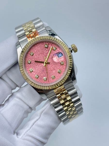3style Classic Series men's wrist Watches 36mm pink Diamond Dial Bezel Mechanical Automatic Two Tone Gold Stainless Steel straps Fold Over Clasp mens watch gift