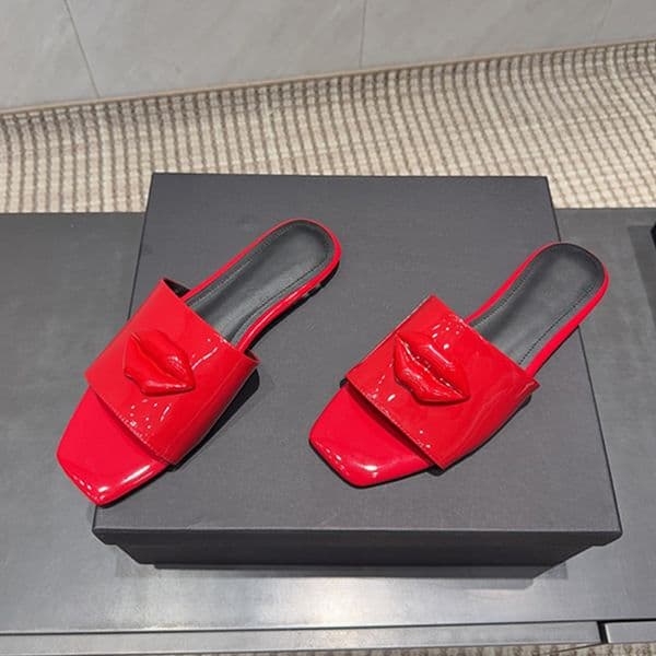 Designer Slides Silk Bow Slippers Lips Sandals Women Square Toe Bow Flip Flop Summer Flat Beach Casual Shoes 1018