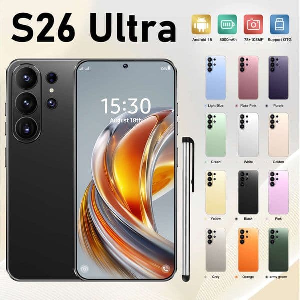 Cross-border foreign trade mobile phone S26 Ultra with external stylus, true 4G network, eight-core processor, center punch-hole, Android 15