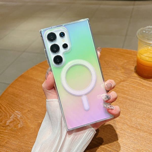 S26 Ultra Colorful Magnetic Wireless Charging Case For Samsung S25 Edge S24 Plus S23 FE A07 A17 A56 A36 A26 A16 Magnet Gradient Rainbow Hard PC Acrylic TPU