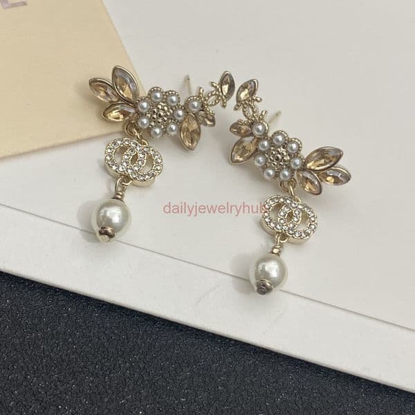 cc earring jewerly designer for women French vintage pearl flower stud earrings wheat ear earrings stylish earrings for women channels earrings