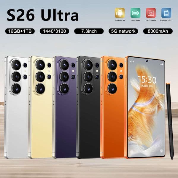 S26 Ultra New Cross-Border Phone Mid-Punch Hole Super Large Screen 7.3inch Octa-Core True 4G Android 12 3+64