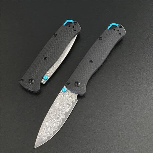 Camping Carbon Fiber Handle 535 Folding Knife Damascus Blade Outdoor Survival Pocket Knives