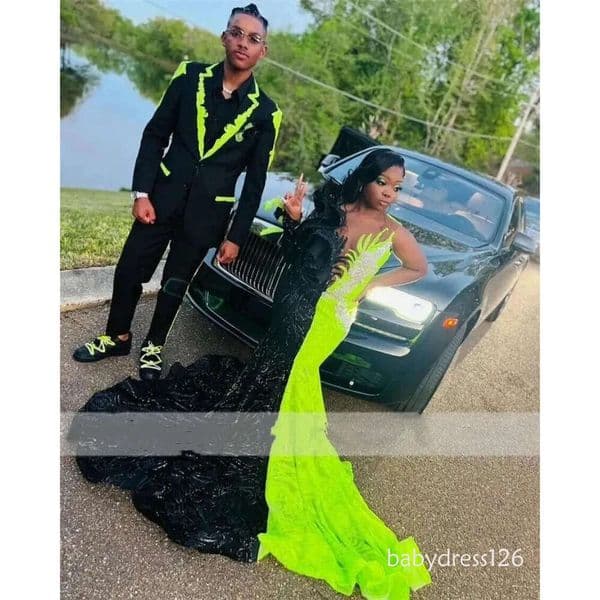 New With Green Sequins Mermaid Prom Dresses 2026 For Black Girl One Shoulder Ruffles Formal Party Gowns Robes De Soiree F10