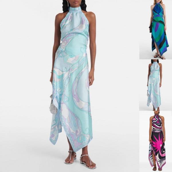 Women Print Halter Top Long Skirt Suits Bow Bandage Backless Sleeveless Tank High Waist Skirts Sets Summer New Lady Outfits