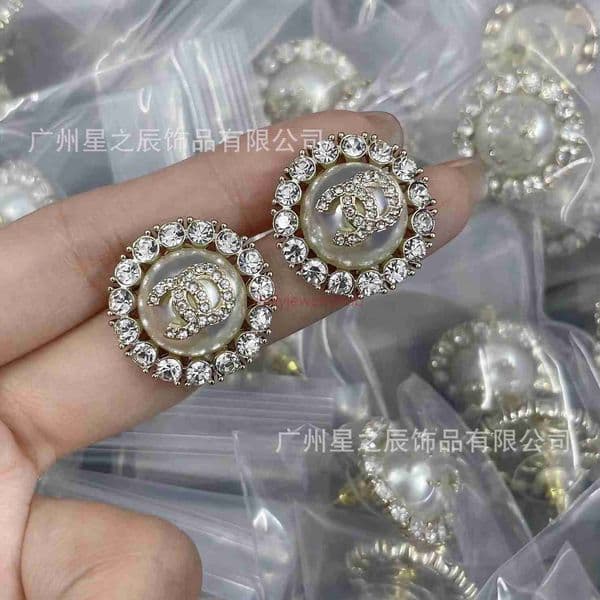 cc earring jewerly designer for women Round Full-Diamond Pearl Stud Earrings for Women channels earrings