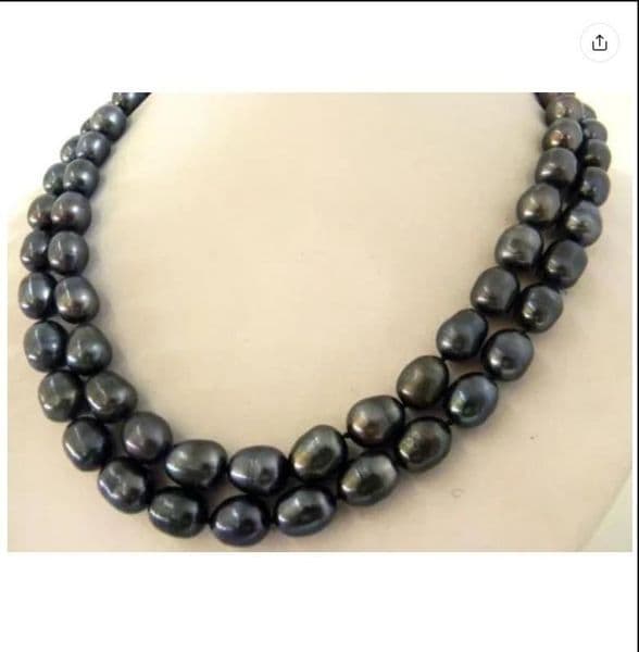 2 ROW ''10-12mm baroque Natural tahitian black pearl necklace 17''18''
