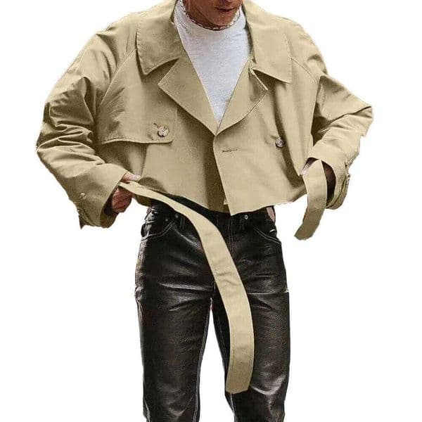 Retro Streetwear Jacket Men Crop Trendy Button up Coat Brand New Lapel Neckline Polyester 26W0316