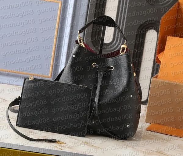 Top quality 10A leather adjustable shoulder strap designer bucket bag men's and women's embossed large flower handbag shoulder bag crossbody bag 45555 Black