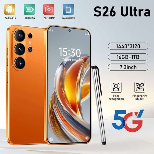 New S26 Ultra Cross-Border External Pen Phone 3+16GB True 4G Network Middle Punch Hole 7.3inch Android 15 thumbnail 2
