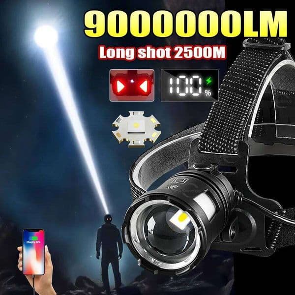 9000000LM Most Powerful Headlamp 18650 Rechargeable High Power LED Flashlight Fishing Head Lantern Professional Front Light 26L0316